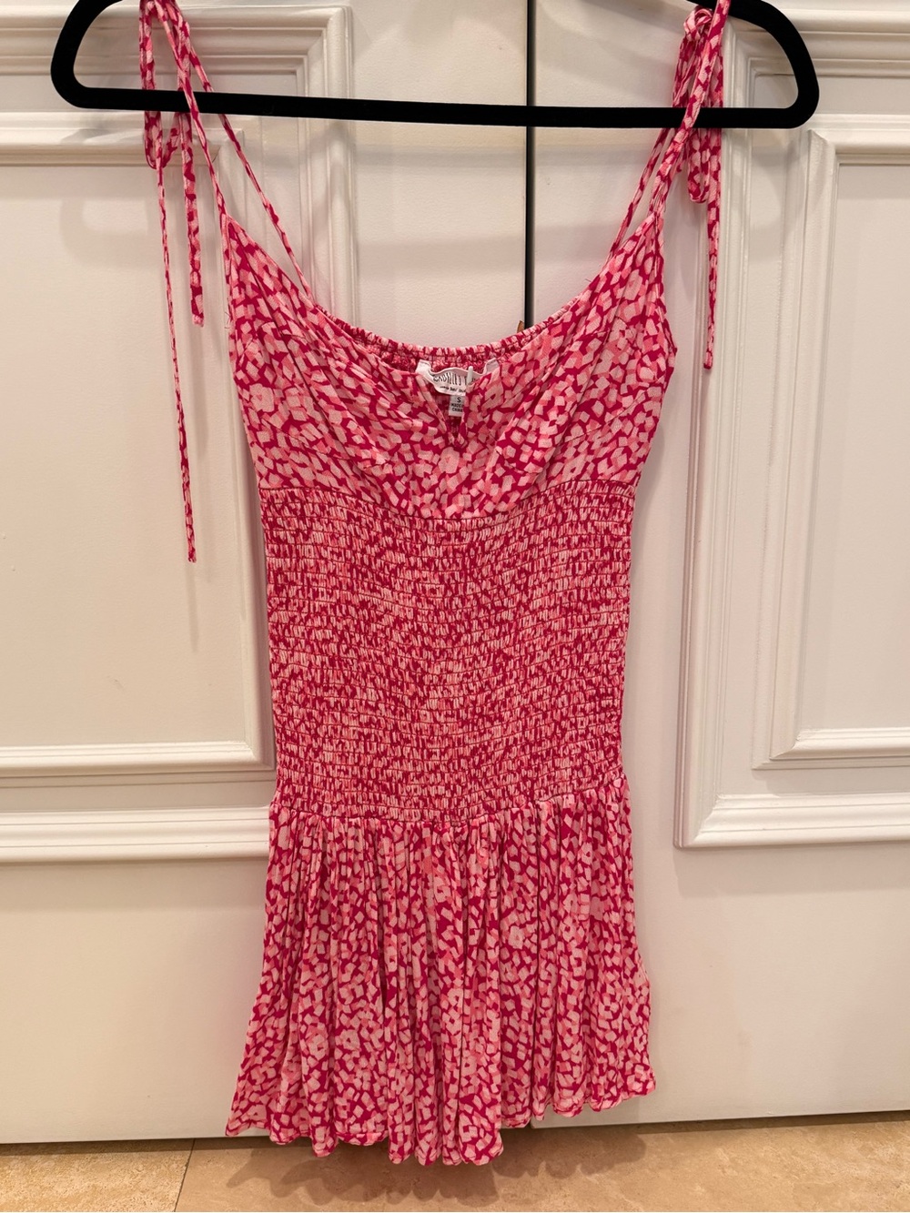 Pink Printed Tie-Shoulder Mini Dress